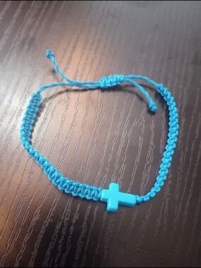 Vibrant Blue Woven Adjustable Cross Bracelet